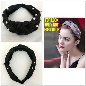 NWOT Pearl Embellished Black Twist Headband